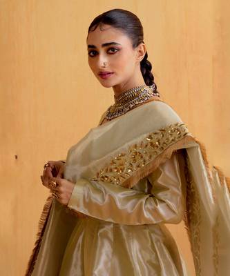 Silver silk plain anarkali Set with zardosi work 5
