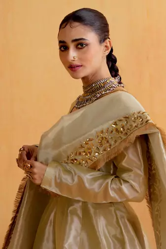 Silver silk plain anarkali Set with zardosi work
