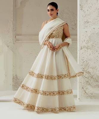 Ivory silk blend zardosi embroidered anarkali set 1