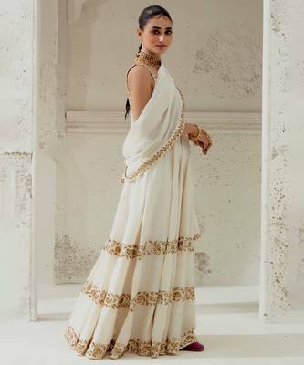 Ivory silk blend zardosi embroidered anarkali set 5