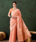 orange Poly Cotton Jacquard Saree