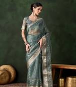 green Khadi Organza Jacquard Saree 