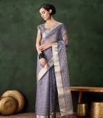 grey Khadi Organza Jacquard Saree 