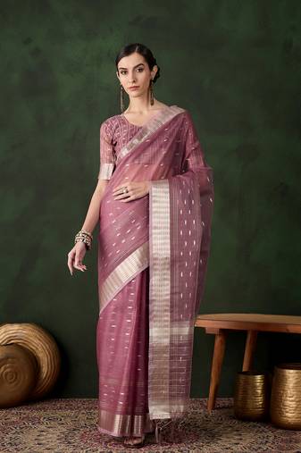 magenta Khadi Organza Jacquard Saree 