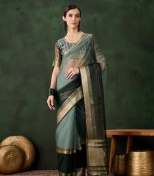 green Khadi Organza Jacquard Saree 
