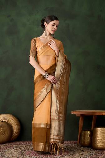 yellow Khadi Organza Jacquard Saree 