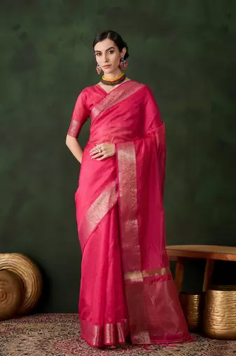 pink Khadi Organza Jacquard Saree 