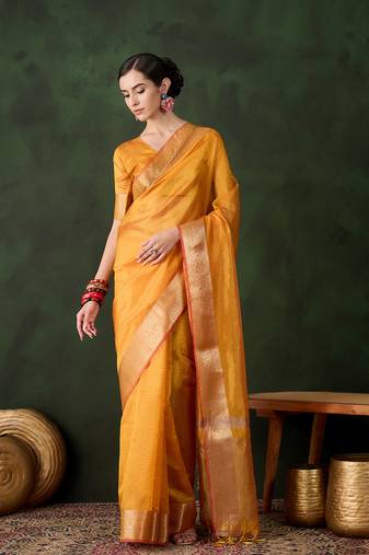 yellow Khadi Organza Jacquard Saree 
