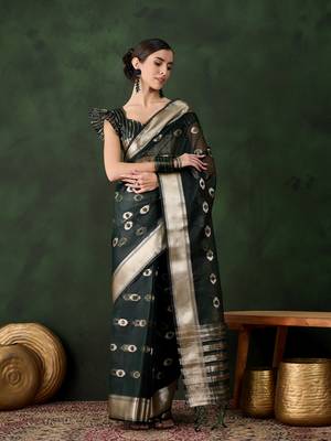 green Khadi Organza Jacquard Saree  1