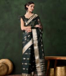 green Khadi Organza Jacquard Saree 