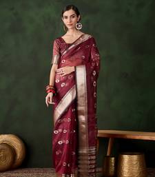 maroon Khadi Organza Jacquard Saree 