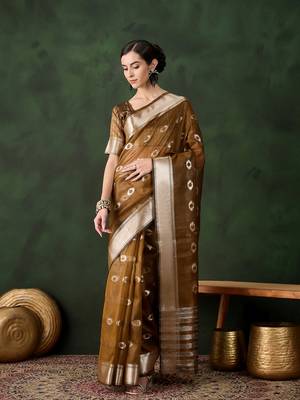 mustard Khadi Organza Jacquard Saree  1