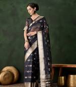 navy blue Khadi Organza Jacquard Saree 