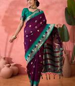 wine Poly Cotton Jacquard Saree