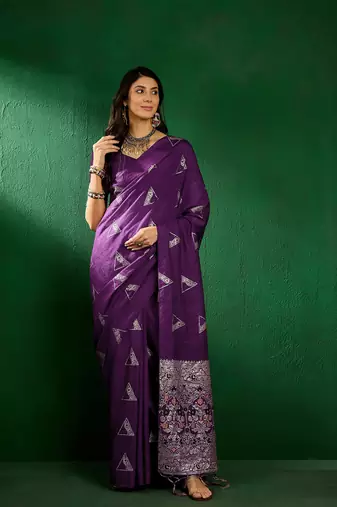 purple Dola Jacquard Cotton saree with Woven Design