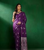 purple Dola Jacquard Cotton saree with Woven Design