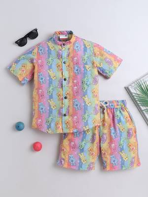 Multicolor cotton rainbow theme printed co-ord set for boys and girls 1