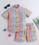 Multicolor cotton rainbow theme printed co-ord set for boys and girls