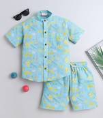 Blue cotton cute lemon printed co-ord set for boys and girls