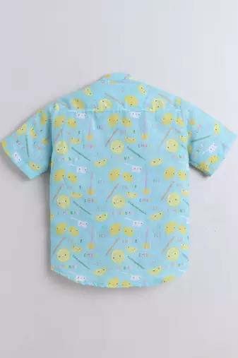 Blue cotton cute lemon printed co-ord set for boys and girls