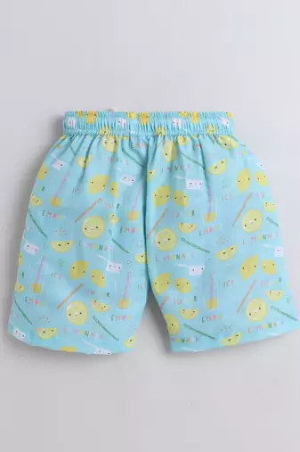 Blue cotton cute lemon printed co-ord set for boys and girls