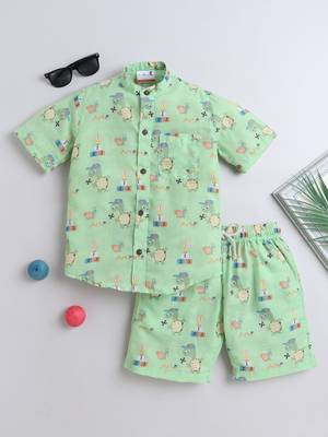 Green cotton tortoise printed co-ord set for boys and girls 1