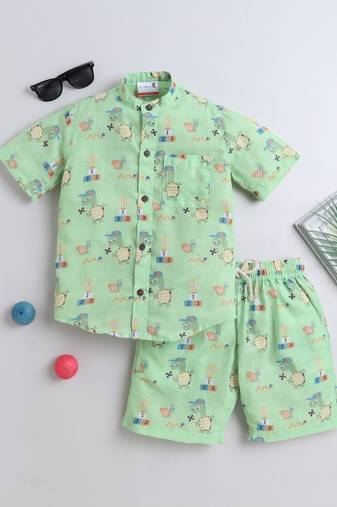 Green cotton tortoise printed co-ord set for boys and girls