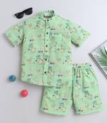 Green cotton tortoise printed co-ord set for boys and girls