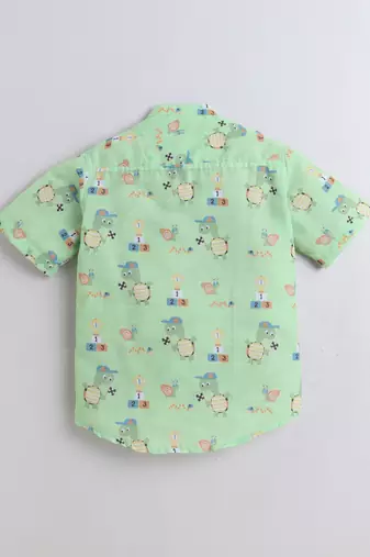 Green cotton tortoise printed co-ord set for boys and girls