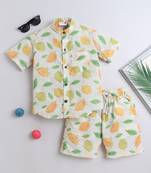 Lemon yellow cotton leaf and lemon printed co-ord set for boys and girls