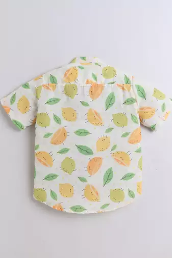 Lemon yellow cotton leaf and lemon printed co-ord set for boys and girls