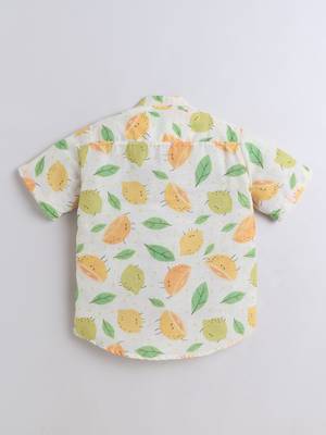 Lemon yellow cotton leaf and lemon printed co-ord set for boys and girls 3