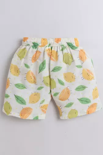Lemon yellow cotton leaf and lemon printed co-ord set for boys and girls