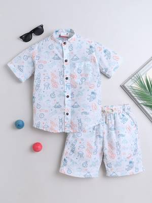 White cotton space theme printed co-ord set for boys and girls 1