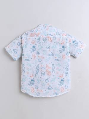 White cotton space theme printed co-ord set for boys and girls 2