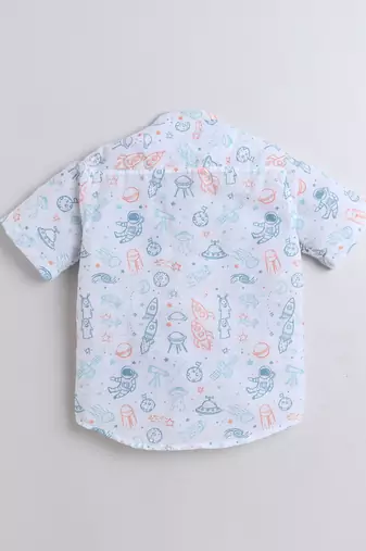 White cotton space theme printed co-ord set for boys and girls