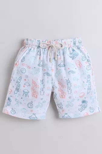 White cotton space theme printed co-ord set for boys and girls
