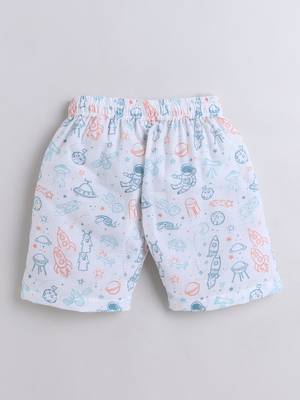 White cotton space theme printed co-ord set for boys and girls 4