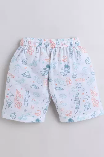 White cotton space theme printed co-ord set for boys and girls