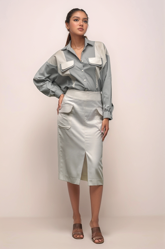Grey panel batwing sleeve shirt