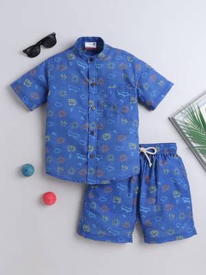 Blue cotton playful printed co-ord set for boys and girls 1