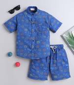 Blue cotton playful printed co-ord set for boys and girls