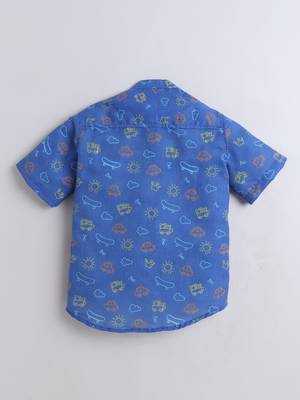 Blue cotton playful printed co-ord set for boys and girls 2