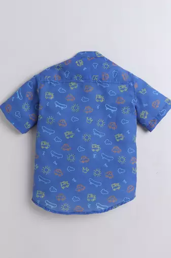 Blue cotton playful printed co-ord set for boys and girls