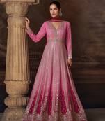 Light pink georgette full stitched free size upto 42 heavy embroidery wedding gowns