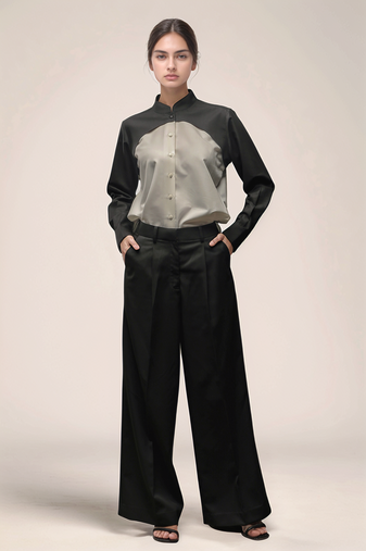 Black & white mandarin collar shirt