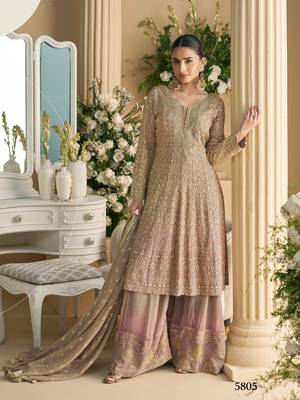 Light pink heavy embroidery dola silk suits 1