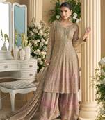Light pink heavy embroidery dola silk suits