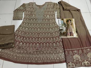 Light pink heavy embroidery dola silk suits 3