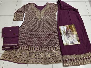 Purple free size full stitched upto 42 palazzo suit 2